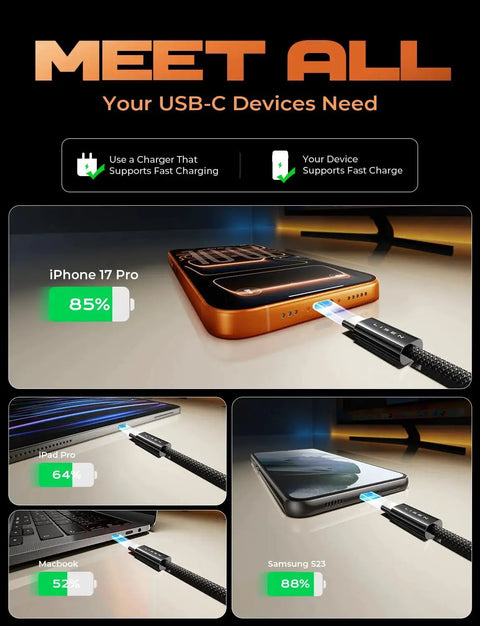 USB C To USB C Cables 60W Fast Charge Kit Five Pack Includes 3.3ft 6.6ft 10ft charging various devices