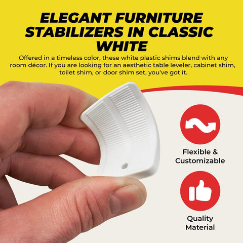 Flexible Wedge Shims For Furniture And Toilet Leveling 40 Pack Durable Plastic Adjustable Shims shown being held