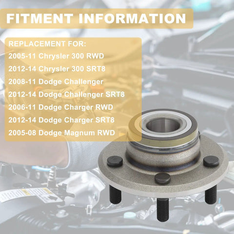 Front Wheel Hub Bearing Assembly Pair For 2005 2014 Chrysler 300, 2006 2014 Charger, 2005 2008 Magnum, 2008 2014 Challenger 2WD