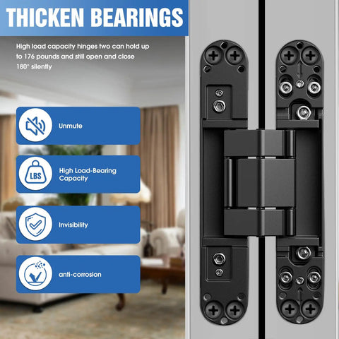 Hidden Door Hinges For Secret Doors 6 Inch By 2.5 By 1 3 Way Adjustable Butt With Invisible Concealed Mounting Black 2 Pack