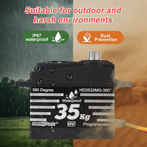 360 Degree Continuous Rotation Servo With Beefy 35Kg Torque Coreless Motor And Metal Gears High Voltage Programmable