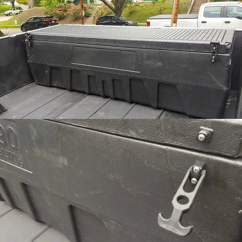Six Pack Rubber T Handle Draw Latch 4.3 Inch Hasp For Tool Boxes And Equipment installed on truck bed storage