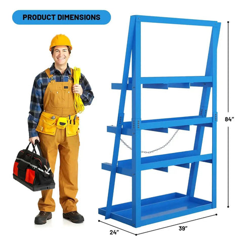 Vertical Bar Rack Heavy Duty Steel Storage Shelf For Long Parts And Lumber In The Garage Basement 3000 Lb Capacity Upright Shelving Pipe Organizer Pro Grade Shop Organizer Beast with a construction worker.
