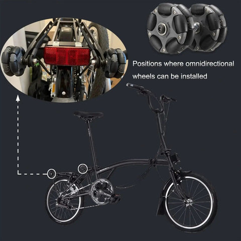 Omni Rack Easy Wheels 58mm For Brompton Folding Bike And Electric Bicycle S1 Level 10kg Load shown installed on bike