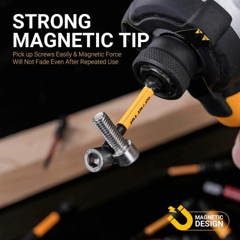 Pro Grade Heavy Duty Impact Hex Bit Drill Bit Set, 24 Piece, S2 Steel, magnetic screwdriver bit lifting screw, close-up view