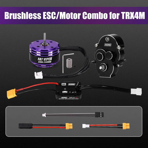 Waterproof Brushless ESC And 2204 Fat Viper Outrunner Motor Upgrade For One Eighteen Scale TRX4M Micro Crawlers displayed.