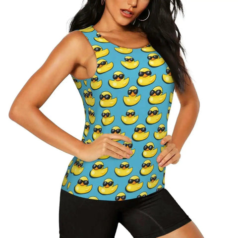 Sunglasses Print Tank Top For Women, Dry Fit Sleeveless Workout Tee, Breathable Quick Dry Mesh Athletic Top In Black