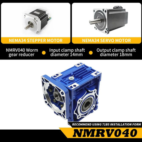 40 To 1 NMRV040 Worm Gear Reducer For Nema 34 Flange Motors 14mm Input Shaft And 18mm Output Shaft Lightweight Compact Gearbox