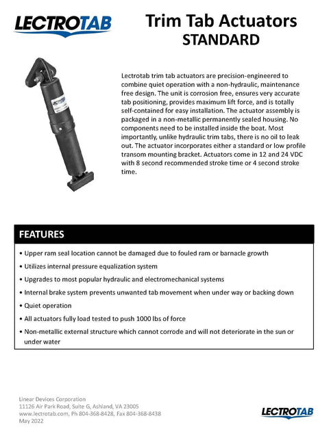 Standard ABK Trim Tab Actuator With 6 Ft Cable For Hydraulic And Electric Marine Systems, product features and specifications