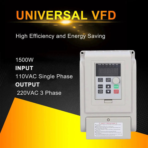 Beefed Up VFD Variable Frequency Drive for 110V to 220V conversion with digital display, showing front view of unit