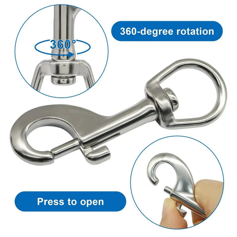 Aoserge 3.5-inch stainless steel swivel eye snap hook, 360° rotation, 2-pack