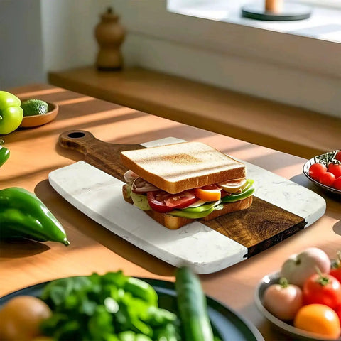Dope Six Piece Marble And Wood Cutting Board Set For Charcuterie And Serving With Handles Acacia Wood And Marble Laser Engrave