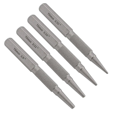 4 Piece Nail Punch Set Center Punch Kit Includes 1/32 1/16 3/32 And 1/8 Inch Nail Setter Tools for Carpentry and Woodworking