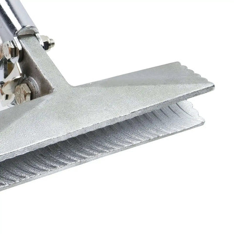 Close-up of Heavy Duty 6 Inch Sheet Metal Bender Pliers With Straight Head For Roofing And Metalwork, textured steel head.
