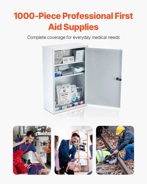Open Three Shelf First Aid Cabinet With One Thousand Piece Medical Supplies For Worksites Wall Mounted Steel Emergency Med Box