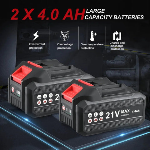 Cordless 4.5 Inch Angle Grinder Kit With 21V Brushless Motor 3 Speed Settings 2x 4.0Ah Batteries And Charger Heavy Duty Cut Off Tool