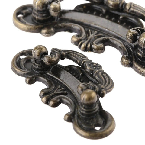 Close-up of Two Pack Vintage Antique Bronze Drawer Pull Handles For Drawers Jewelry Boxes Cabinets And Furniture Hardware Size 3.03 By 1.22 Inches