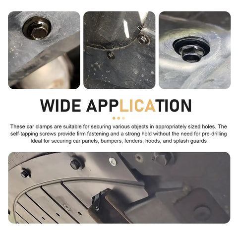 Image showing All In One Car Fastener Kit 100 Pcs Grab And Go With Body Bolts Nuts U Clips Self Tapping Screws Snap Nuts 5 Types Anti Rust Universal For Engine Under Cover Fender Bumper Splash Guards Black installed in a car's underbody and fender.