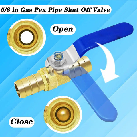 Brass Hose Barb Ball Valve Kit Two Pack For Five Eighth Inch And Three Quarter Inch Hose Barbs With Stainless Steel Clamps High Temperature Resistant Shut Off PEX Ball Valves For Water Oil Gas And Fuel Lines showing open and close mechanism