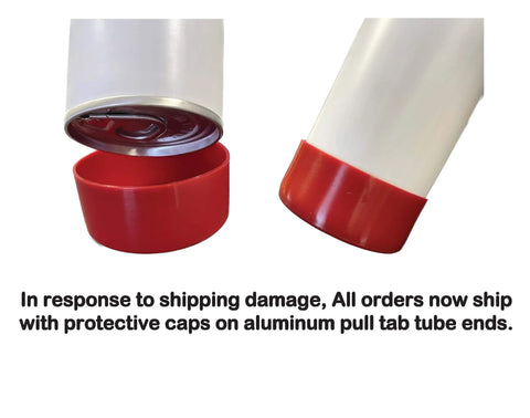 Blue High Temp Number Two Lithium Complex Grease shown with red protective caps on aluminum pull tab tube ends for shipping.