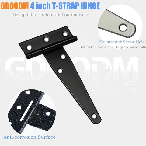 12 Pack 4 Inch T Strap Hinges Black For Shed Barn Gates And Fences Premium Wrought Iron Hardware Rustproof Tee Hinges