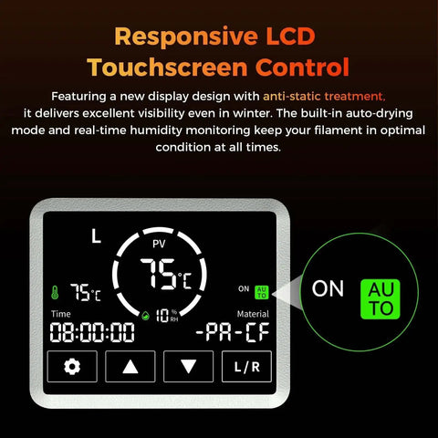 Responsive touchscreen control on Filament Dryer Box For Four Spools With SpacePi X4L Dual Heating Chambers And Active Dehumidification