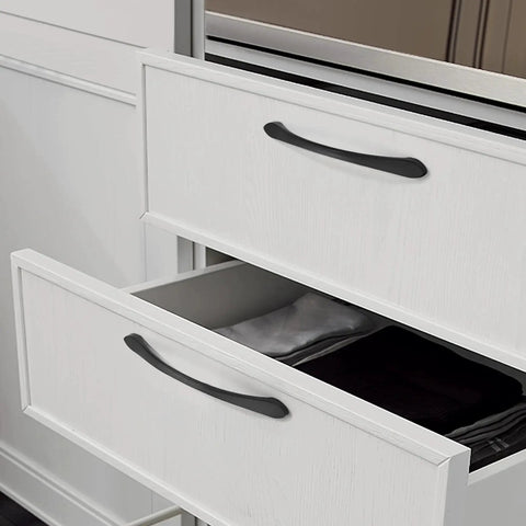 Six Pack Matte Black Cabinet Pulls 7.5 Inch Hole Center Cabinet Handles on white wardrobe drawers