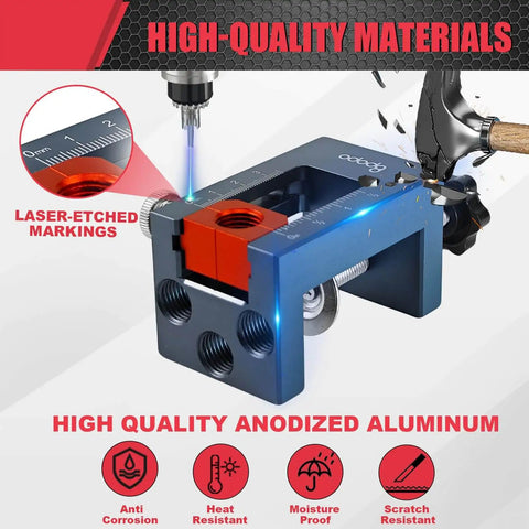 Doweling Jig Kit For Woodworking With Adjustable Width For Perfect Straight Holes Pro Grade Setup in anodized aluminum