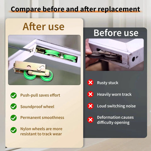 End Adjust Tandem Patio Door Rollers With Steel Carrier And Ball Bearing Wheels Nylon Wheel Option Recess Mount In Bottom Rail Supports Up To 150 Lb Compatible With Aluminum Tracks Durable Heavy Duty Construction comparison infographic