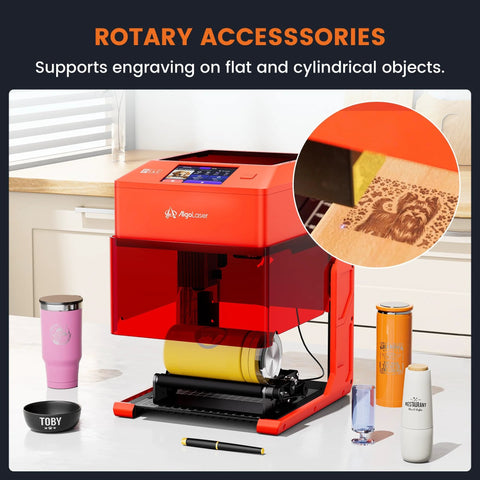 All In One Portable Laser Engraver With Built In AlgoOS 2.0, 3W Class 1 Cutter, shown engraving a cylindrical object on a table