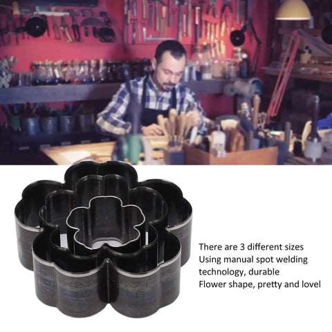 Leather Cutting Dies Set With Flower Shape Belt Hole Punches Three Piece Die Cutter Kit and craftsman in workshop