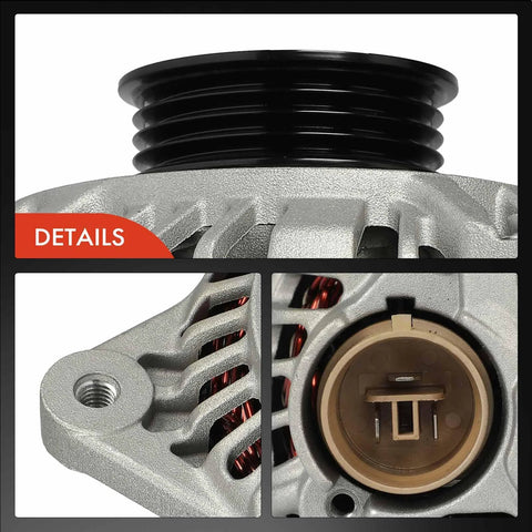Close-up details of Beefed Up 12V 55A Alternator With 4 Groove Clockwise Pulley For Chevrolet Metro Geo Metro Tracker GMC Tracker Suzuki