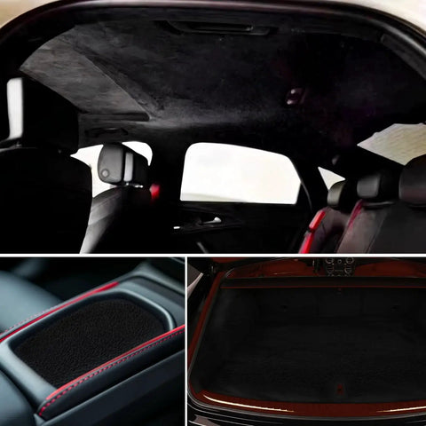 Suede Auto Headliner Fabric 98 By 60 Inches With Foam Backing Tube Pack Black installed in car interior.