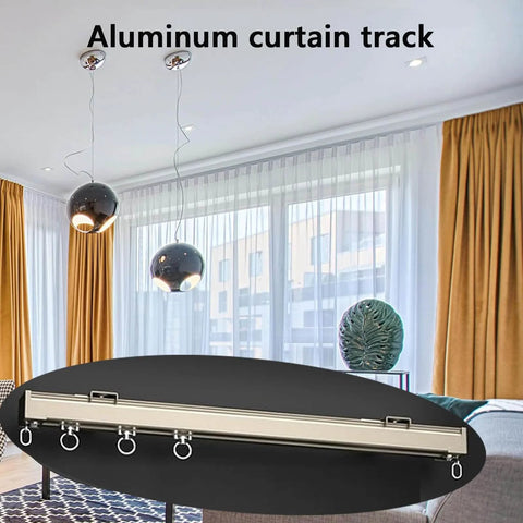 Heavy Duty Ceiling Curtain Track System With Aluminum Alloy Sliding Rails For Room Divider And Space Separation Wall And Ceiling Mounted With Silent Pulley Black Finish For Heavy Curtains in modern living room.