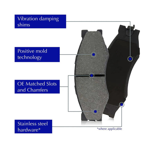 Centric premium ceramic rear brake pads for Subaru, 2-pad set with vibration-damping shims and OE matched slots.