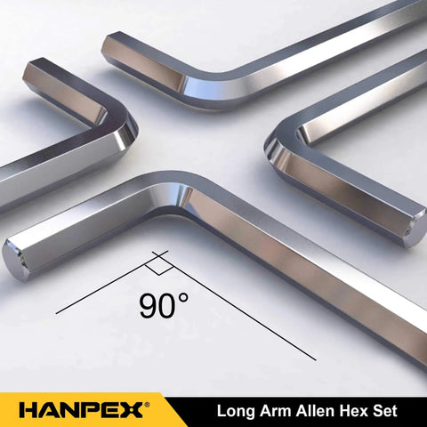Long Arm Ball End Hex Key Set Hanpex 18 Piece With Metric And Imperial Allen Wrenches in CRV Steel, close-up view of L keys.