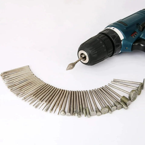 Stone Carving Diamond Burr Bits Set For Dremel Rotary Tools 50 Piece Polishing Kit With One Eighth Inch Shank
