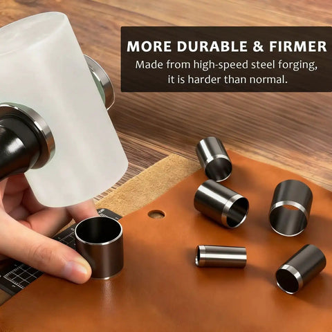 Leather Circle Cutter Tool Set 12 Piece Circle Punch Kit with high carbon steel round cutting dies ready for use on leather
