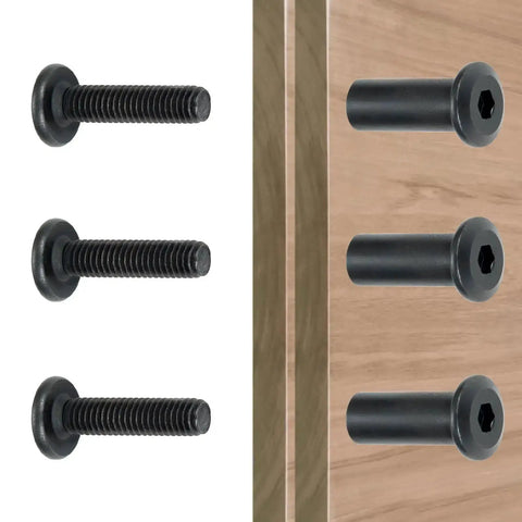 50 Pcs M6x25mm Furniture Bolts Black Hex Screws And Barrel Nuts Kit Binding Post Screws For Furniture Connectors Bunk Bed Hardware And Woodworking Tools