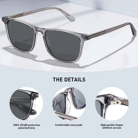 Polarized Acetate Sunglasses For Men With UV400 Protection, Fashion Retro Square Frame, Gray Frame showcasing details