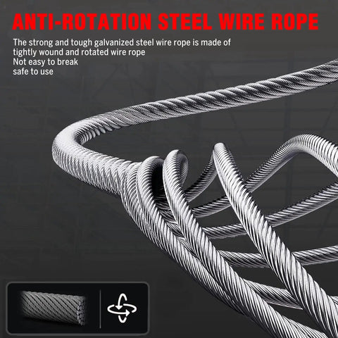 Anti-rotation steel wire rope detail, tightly wound for safety.
