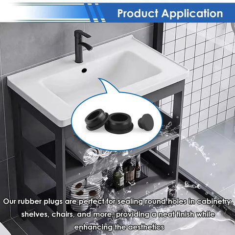 Assorted Rubber Plugs Set With Ninety Pieces Nine Sizes From One Inch To One Fifth Inch Silicone Stoppers for sinks and cabinets.