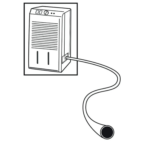 Illustration of 5 Foot Garden Dehumidifier Drain Hose With Green Rubber Finish attached to a dehumidifier unit.