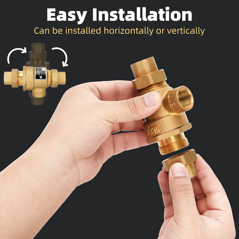 1/2 inch brass backflow preventer dual check valve with atmospheric vent and female union inlet/outlet