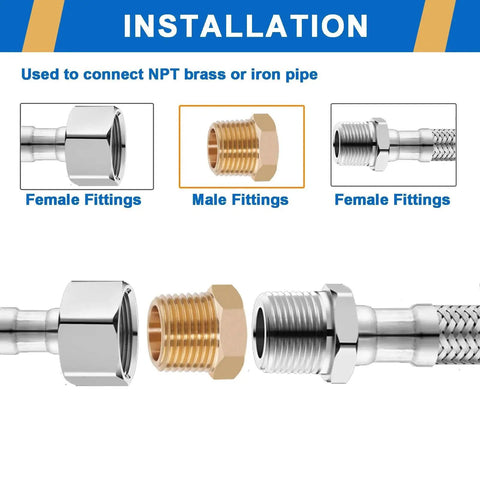 Installation guide for 4 Pack Heavy Duty Brass Reducer Hex Bushing One Half NPT Male To Three Eighth NPT Female Pipe Fitting Adapter 1200 PSI