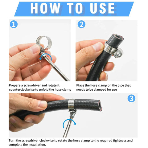 How to use guide for Heavy Duty Hose Clamps Set 12 Pack Stainless Steel 304 Adjustable Worm Gear Drive Clamps installation
