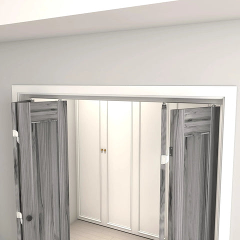 48 Inch Bifold Door Hardware Kit For Four Doors Aluminum Top Mounted Sliding Barn Door Track System With Three Wheel Hangers Built For Boss Grade Strength Heavy Duty Rust Proof For Bathroom Bedroom Living Room Storeroom installed view