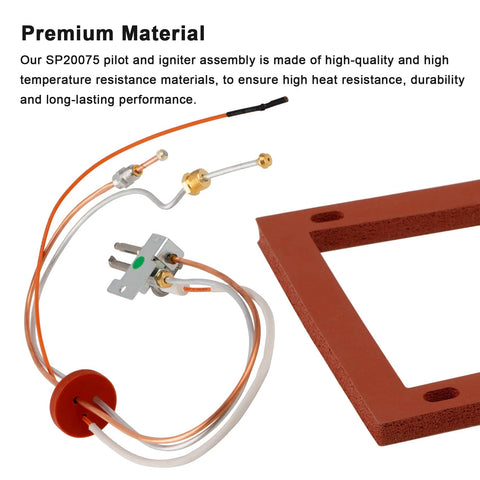 Pilot and igniter replacement kit with copper tubing, ceramic igniter, and mounting bracket for natural gas water heater.