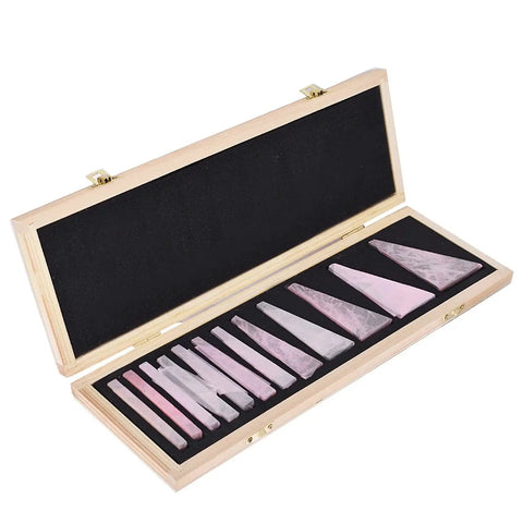 12-Pack Hardened Steel Angle Gauge Block Set With Case For Lathes And Milling, open wooden case showing precision calibration blocks