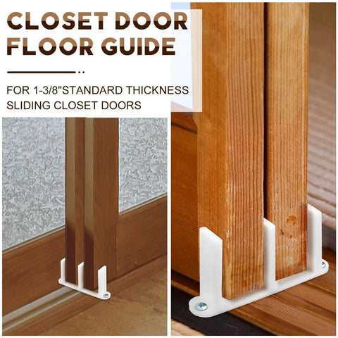 4 Pack White Sliding Closet Door Floor Guide For Pocket Door Bottom Bracket And Sliding Door Hardware Fits Standard One And Three Eighths Inch Width Doors With Screws Included For Easy Install And Durable Replacement For Smooth Operation installed on wooden doors